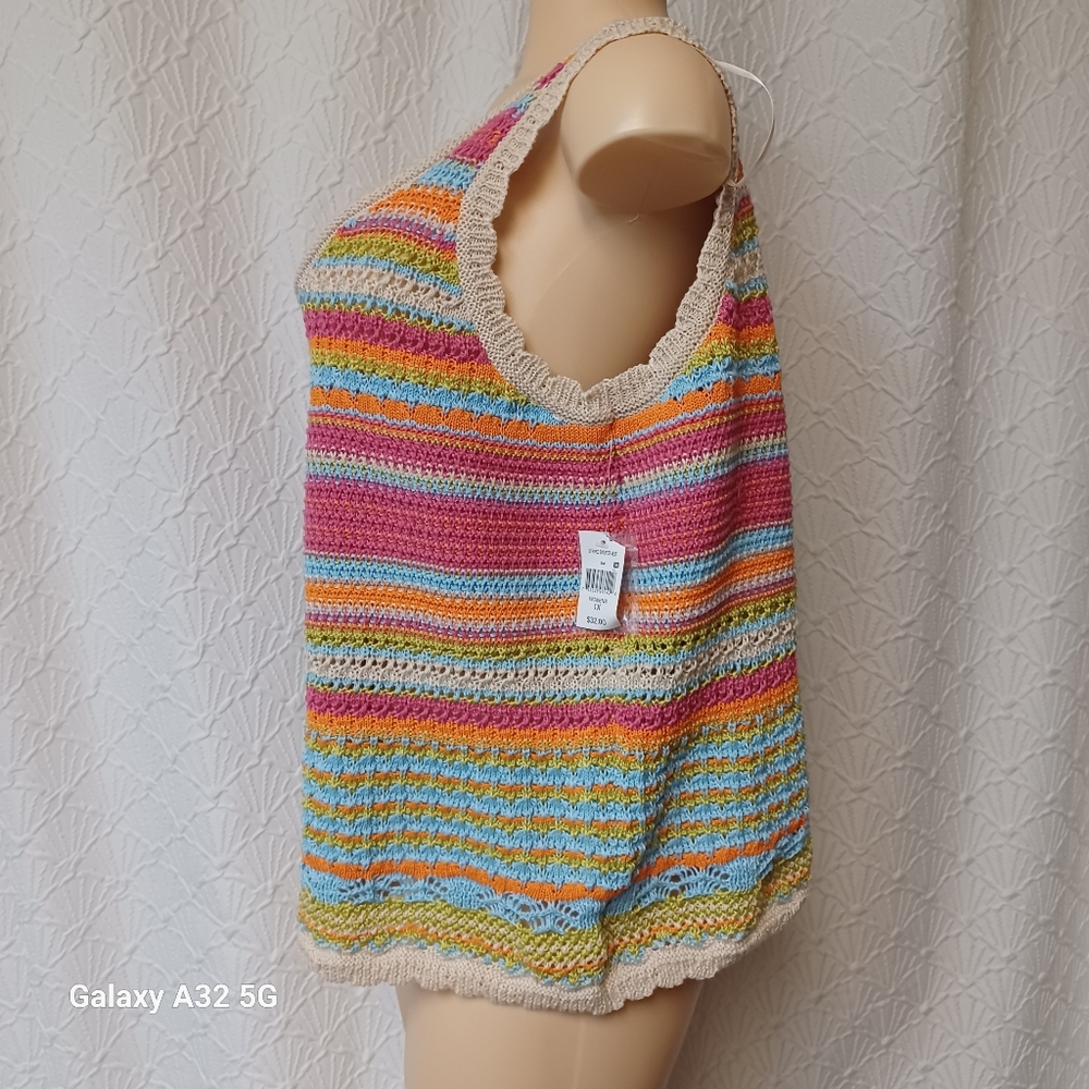 GRACE+KARMA New Women Boho Size 1X  Multicolor Striped Knit Tank Top - Picture 5 of 10